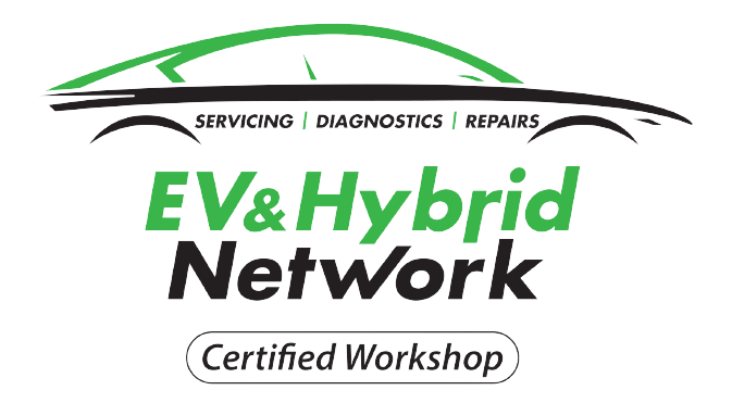 The green and black EV & Hybrid Network Certified Network logo